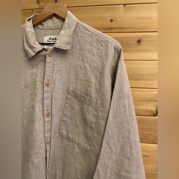 Flax Size Medium Oversized Relaxed Fit Oatmeal Linen Button Front Blouse - Picture 2 of 10